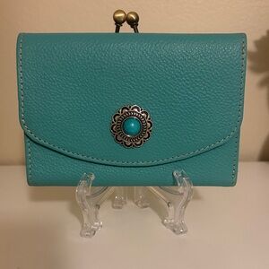 Myra Bag Hand Tooled Leather GYPSUM TRAIL Turquoise Wallet
